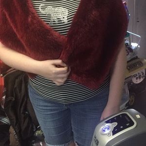 White House Black Market Red Faux fur Shaw